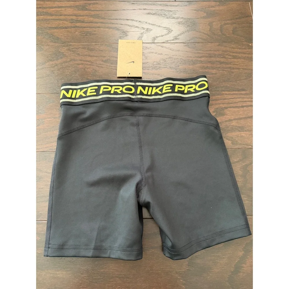 Nike Pro Kids Dri-FIT Training Shorts Black Volt HV0733-011 Size Large L